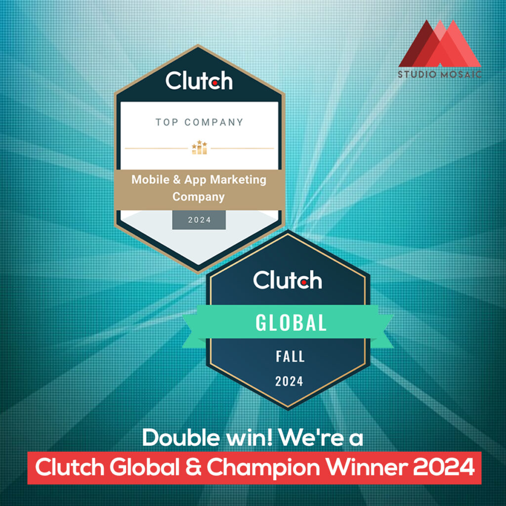 Studio Mosaic gets double awards from clutch The Clutch Global Fall 2024 and the Top company in the mobile and app marketing companies category 2024. /2024/11/18/studio-mosaic-clutch-global-fall-and-champion-2024-winner/